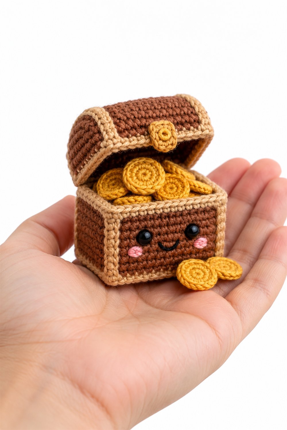 100 Pequeno Bau Do Tesouro Com Rosto E Moedas De Croche - Amigurumi Pattern