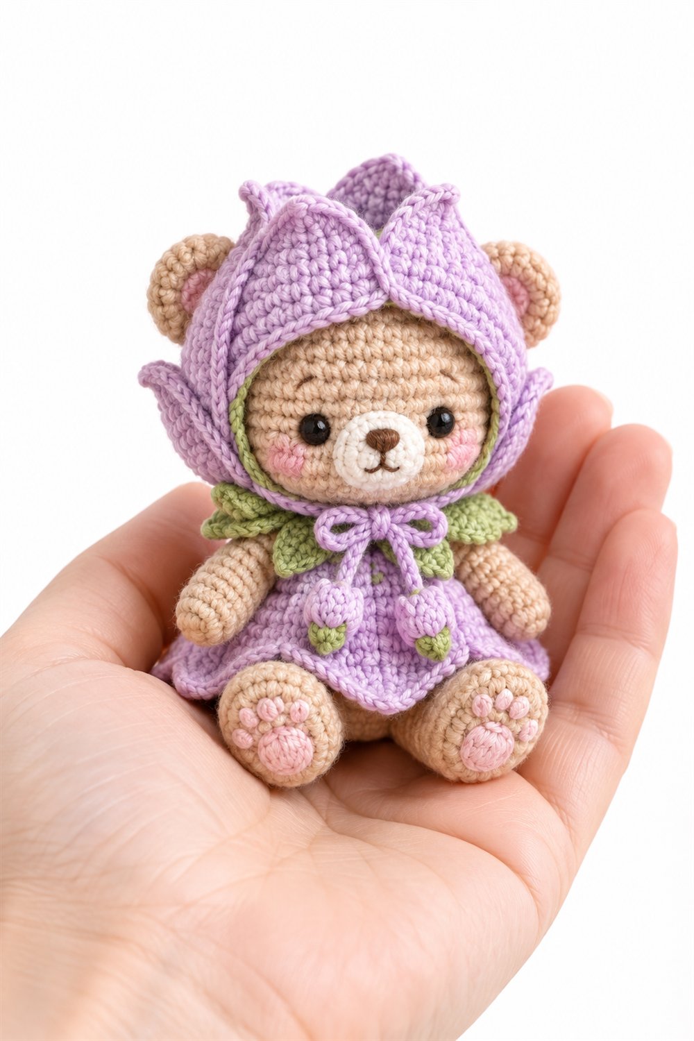 DIY 1012 Baby Bear Wearing A Lilac Tulip Bonnet - Crochet Tutorial