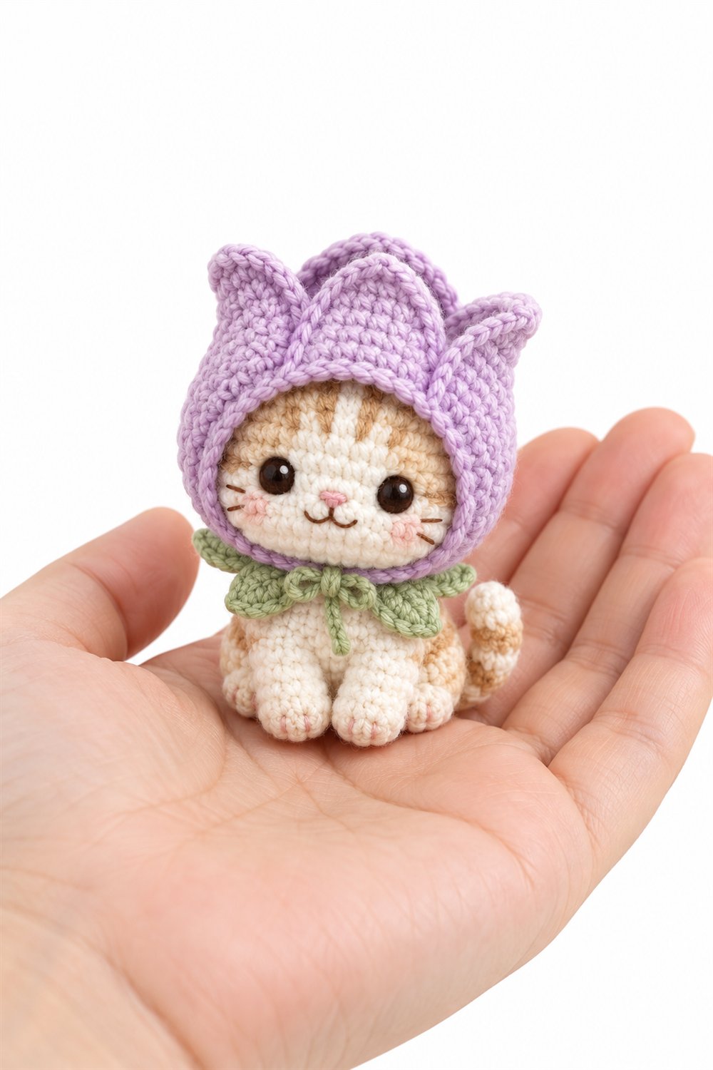 1013 Kitten Wearing A Lilac Tulip Bonnet - Handmade Pattern