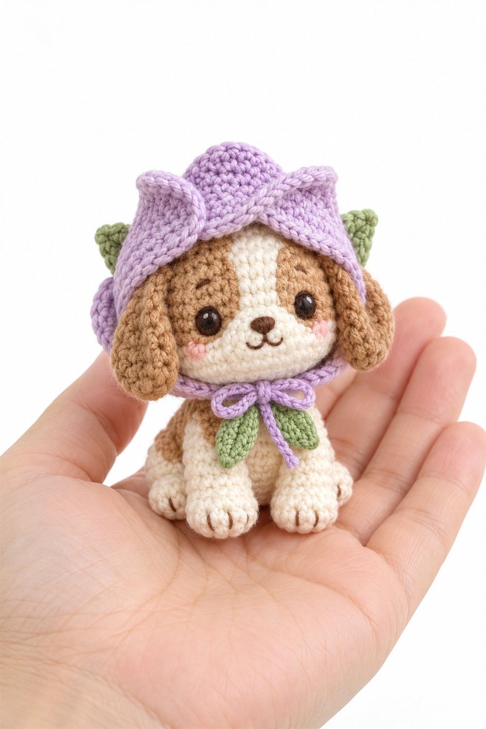 Crochet 1014 Puppy Wearing A Lilac Tulip Bonnet - Pattern