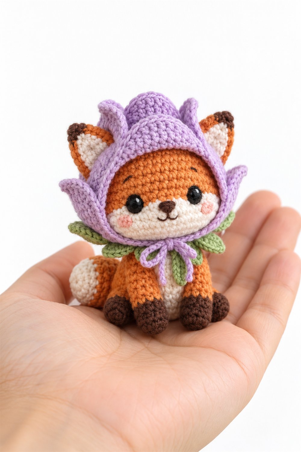 1015 Baby Fox Wearing A Lilac Tulip Bonnet - Easy Crochet