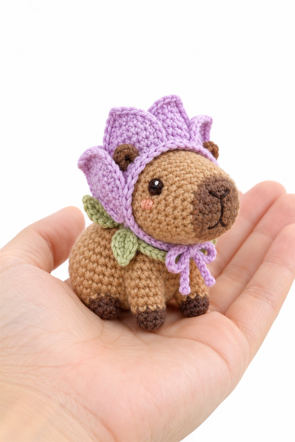 1016 Baby Capybara Wearing A Lilac Tulip Bonnet Crochet Guide