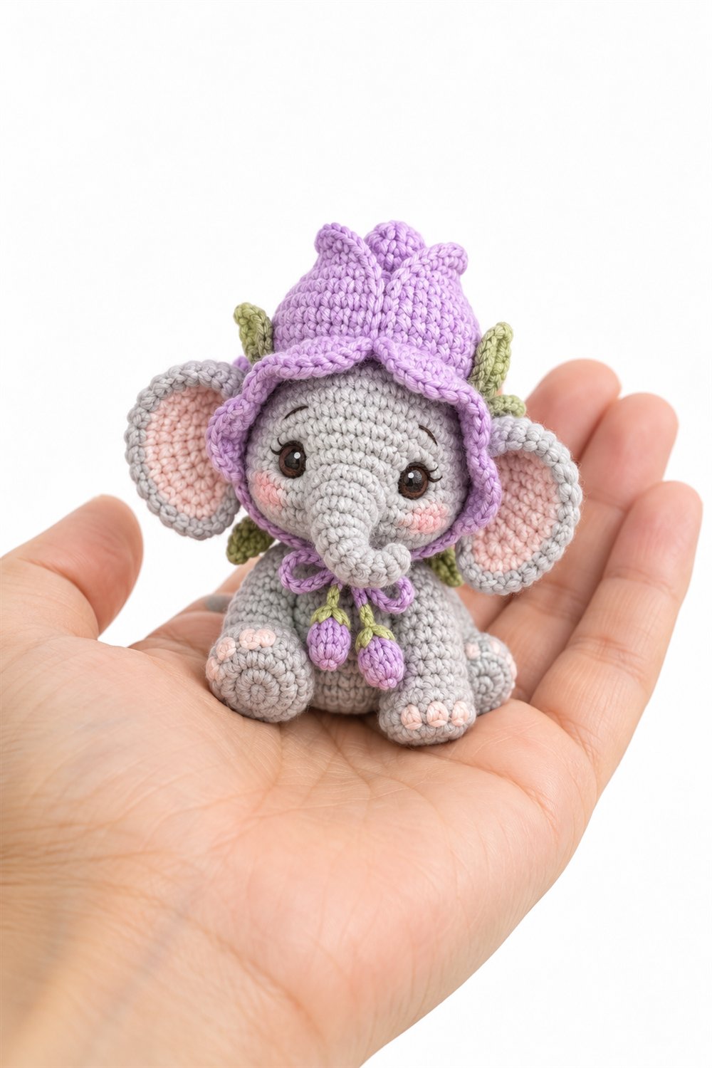 1017 Baby Elephant Wearing A Lilac Tulip Bonnet - PDF Pattern