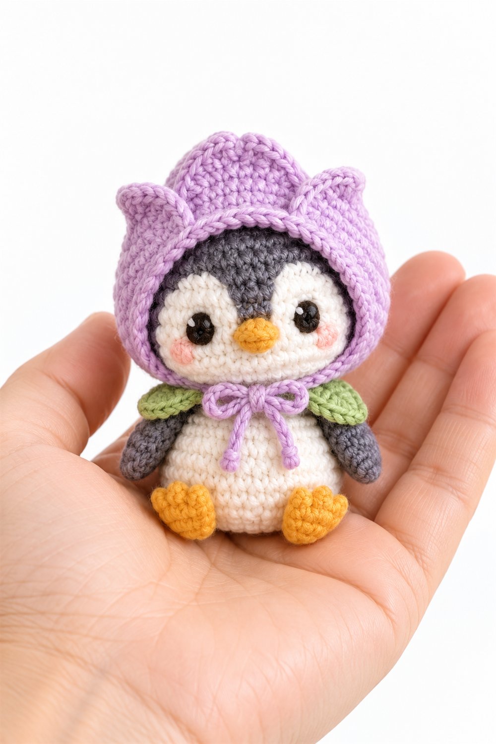 1018 Baby Penguin Wearing A Lilac Tulip Bonnet - Crochet Pattern