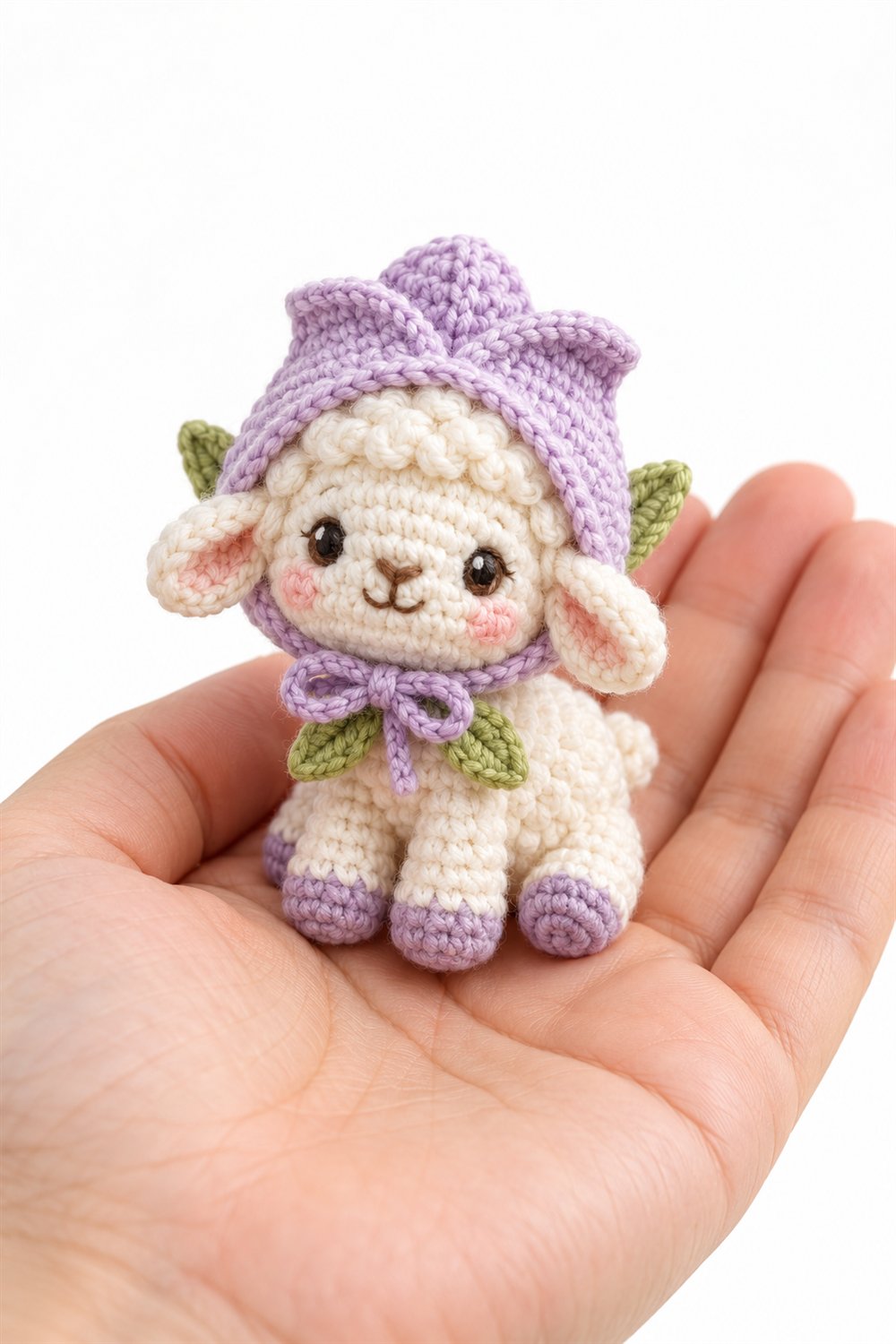 1019 Baby Lamb Wearing A Lilac Tulip Bonnet - Amigurumi Pattern