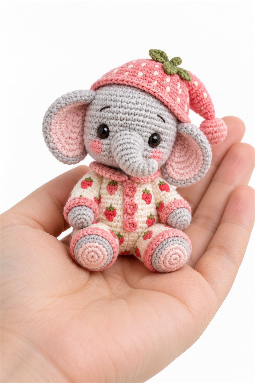 1027 Baby Elephant Wearing Strawberry Pajamas - Crochet Pattern