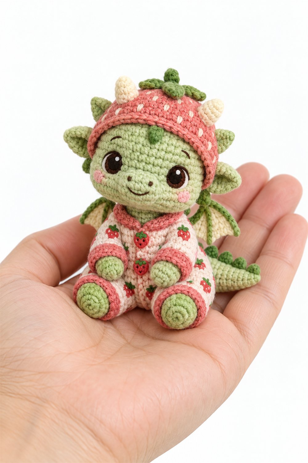 DIY 1030 Tiny Dragon Wearing Strawberry Pajamas - Crochet Tutorial