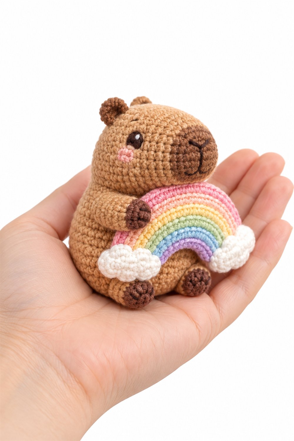 1036 Baby Capybara Hugging A Pastel Rainbow - Crochet Pattern