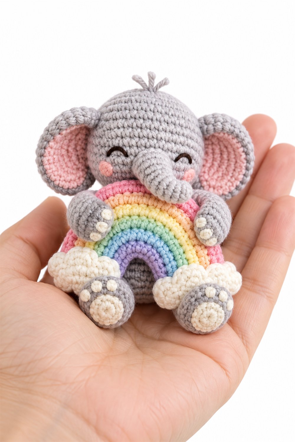 1037 Baby Elephant Hugging A Pastel Rainbow - Amigurumi Pattern