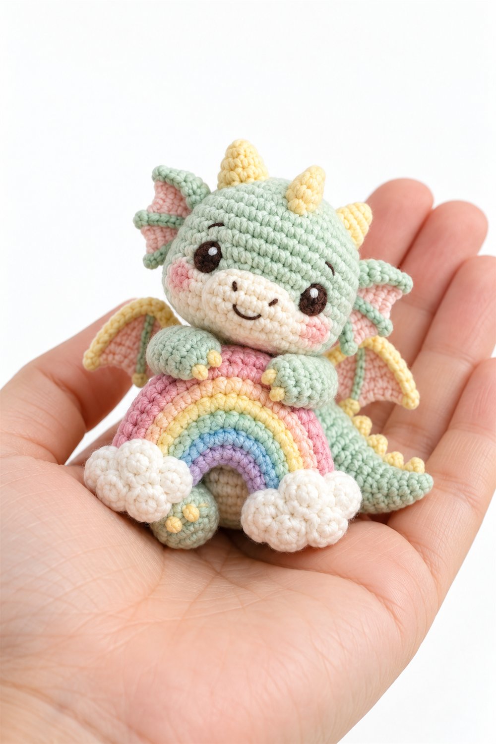 1040 Tiny Dragon Hugging A Pastel Rainbow - Handmade Pattern