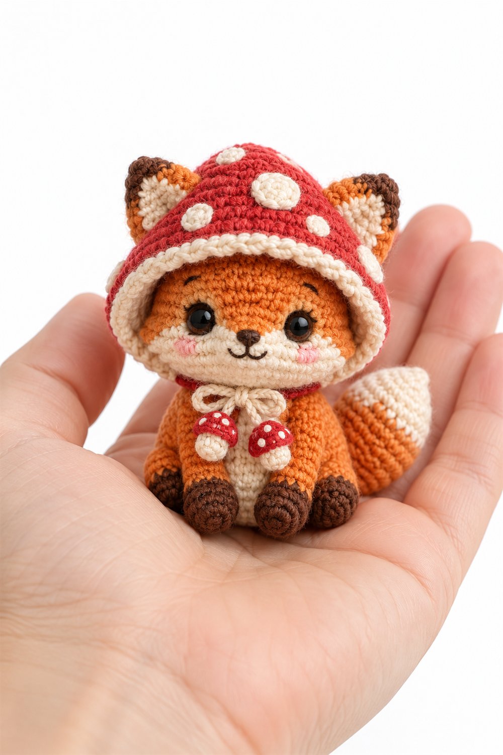 1055 Baby Fox Wearing A Tiny Mushroom Hood - Amigurumi Pattern