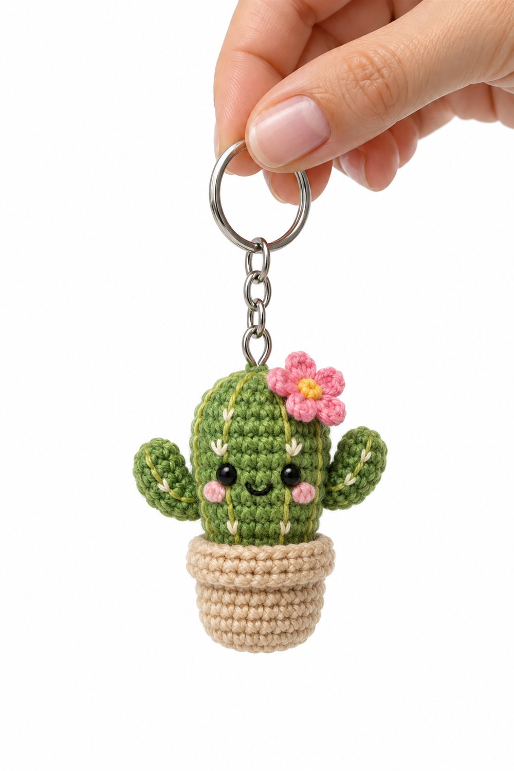 13 Cacto Com Flor Rosa E Vaso Bege - Handmade Pattern