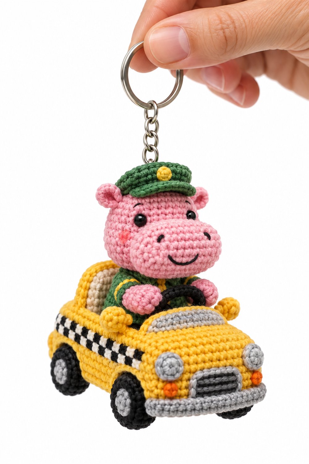 How to Crochet 271 Hipopotamo Rosa Motorista De Taxi De Bone Verde Em Taxi Amarelo De Croche