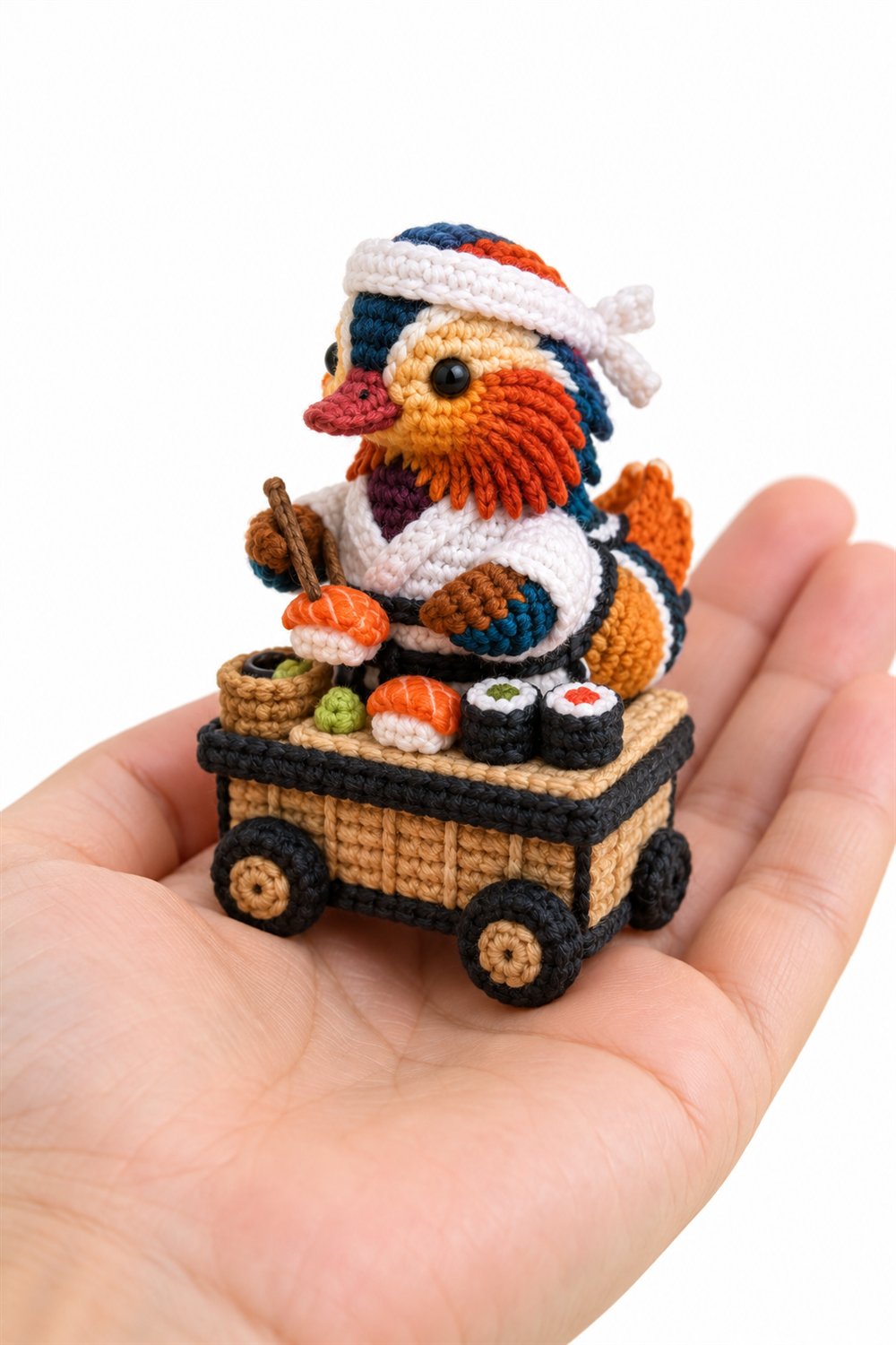 288 Pato Mandarim Colorido Chef De Sushi - Crochet Pattern