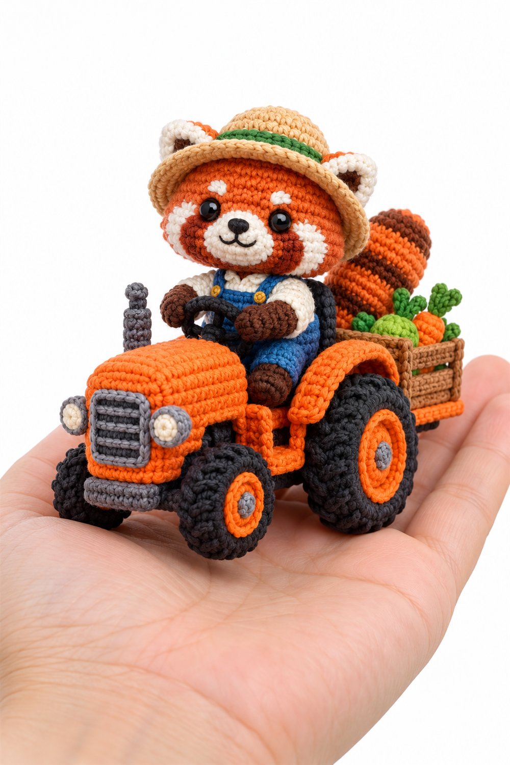 How to Crochet 326 Panda Vermelho Agricultor Em Trator Laranja