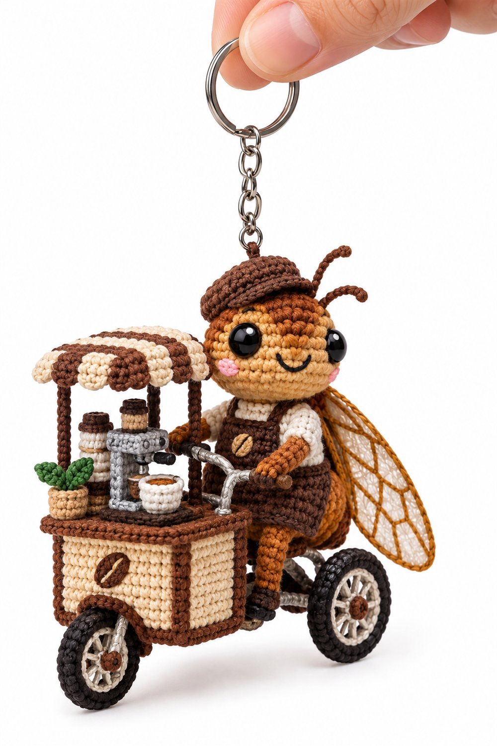 How to Crochet 335 Cigarra Barista Com Carrinho De Cafe
