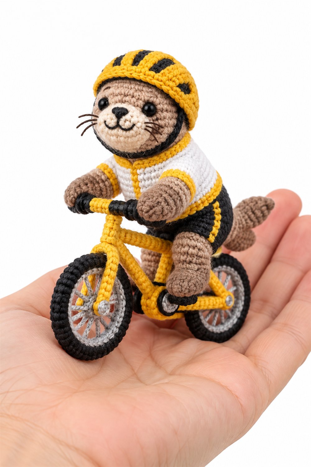 396 Leao Marinho Ciclista Em Bicicleta Amarela - Crochet Pattern