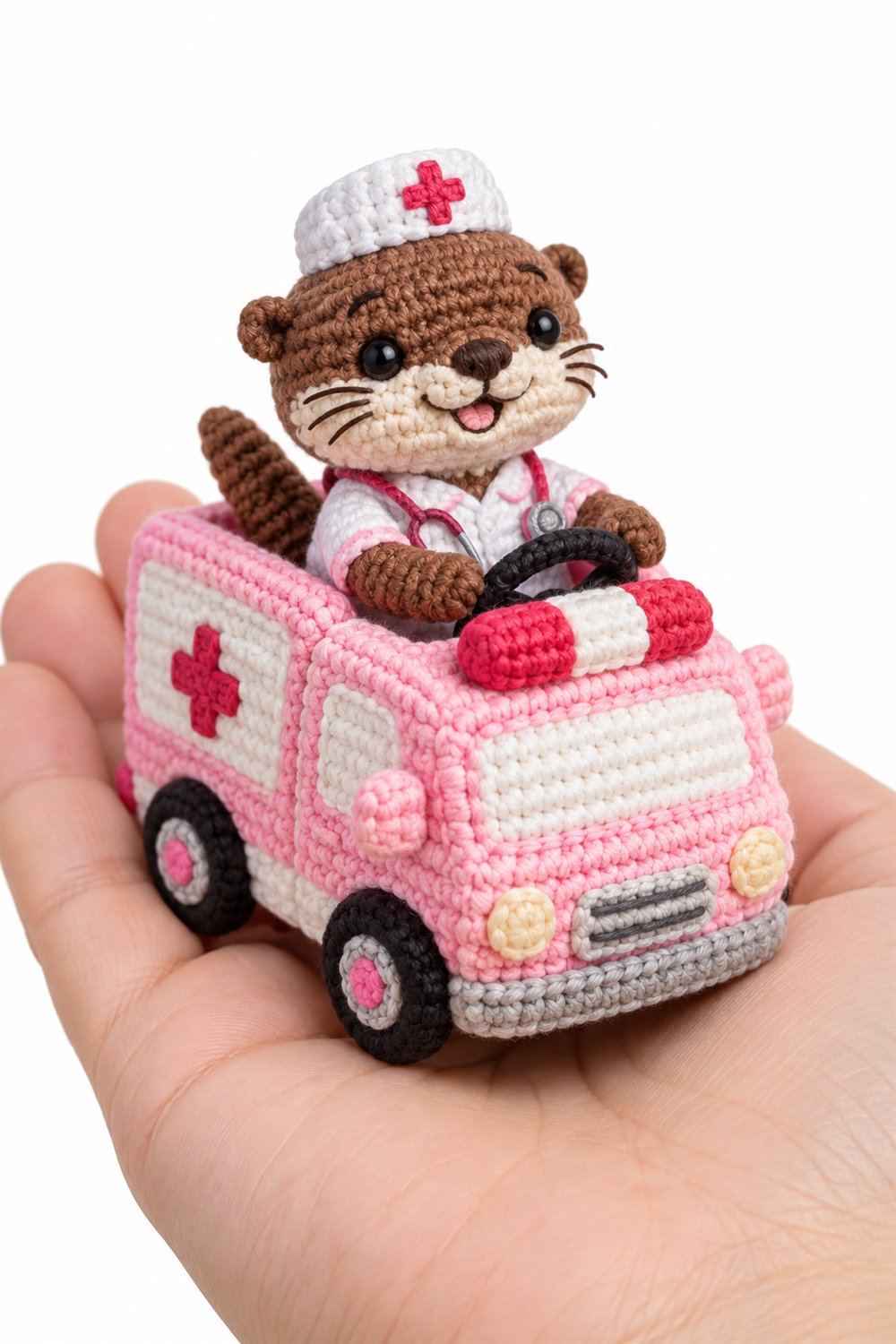 How to Crochet 416 Ariranha Enfermeira Em Ambulancia Rosa