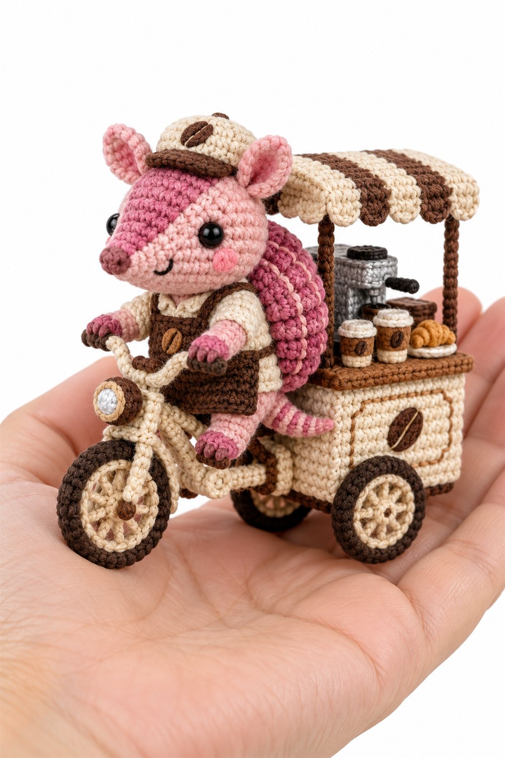 468 Tatu Rosa Barista Em Bicicleta Cafeteria Creme - Amigurumi Pattern