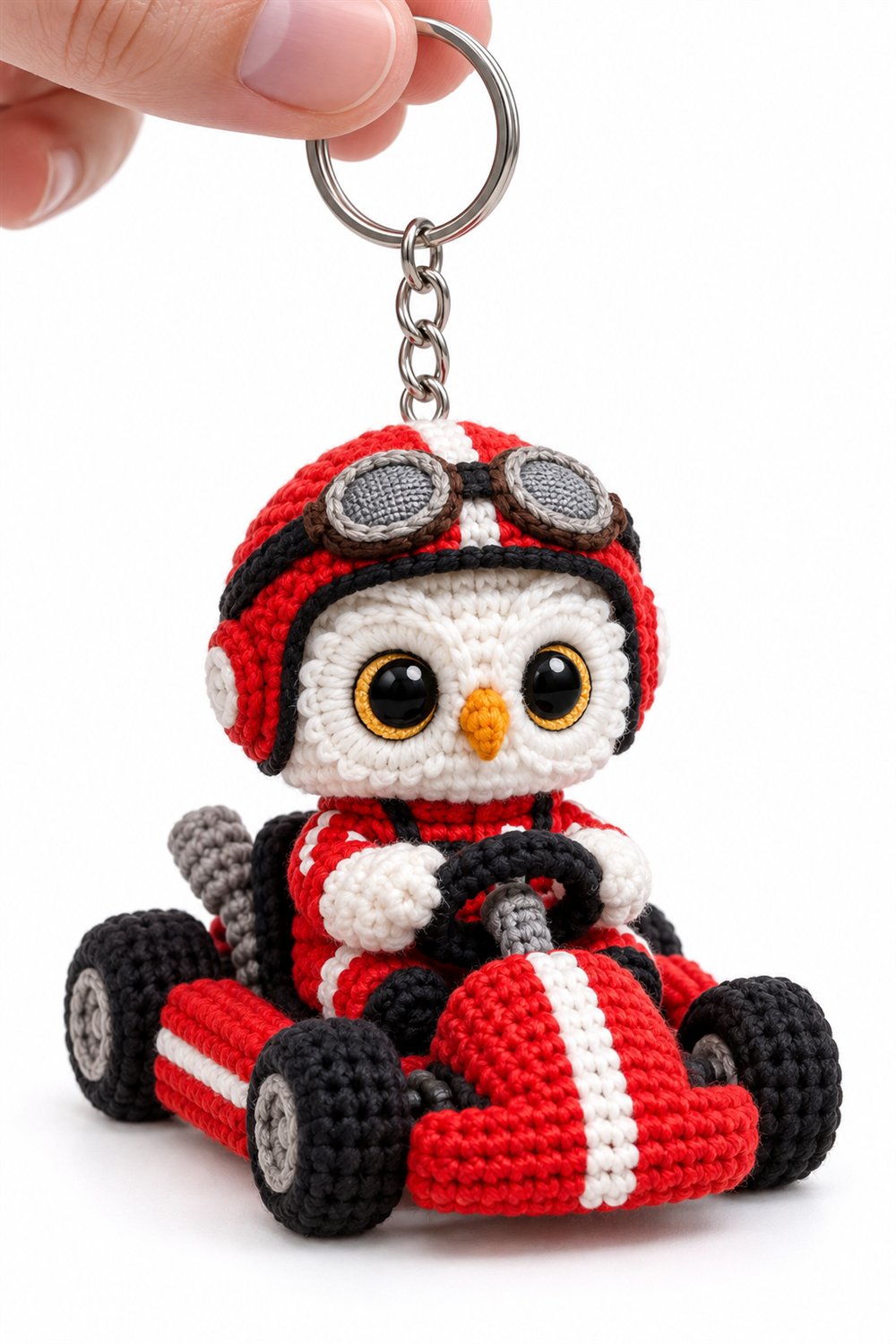 How to Crochet 469 Coruja Branca Piloto De Kart Vermelho