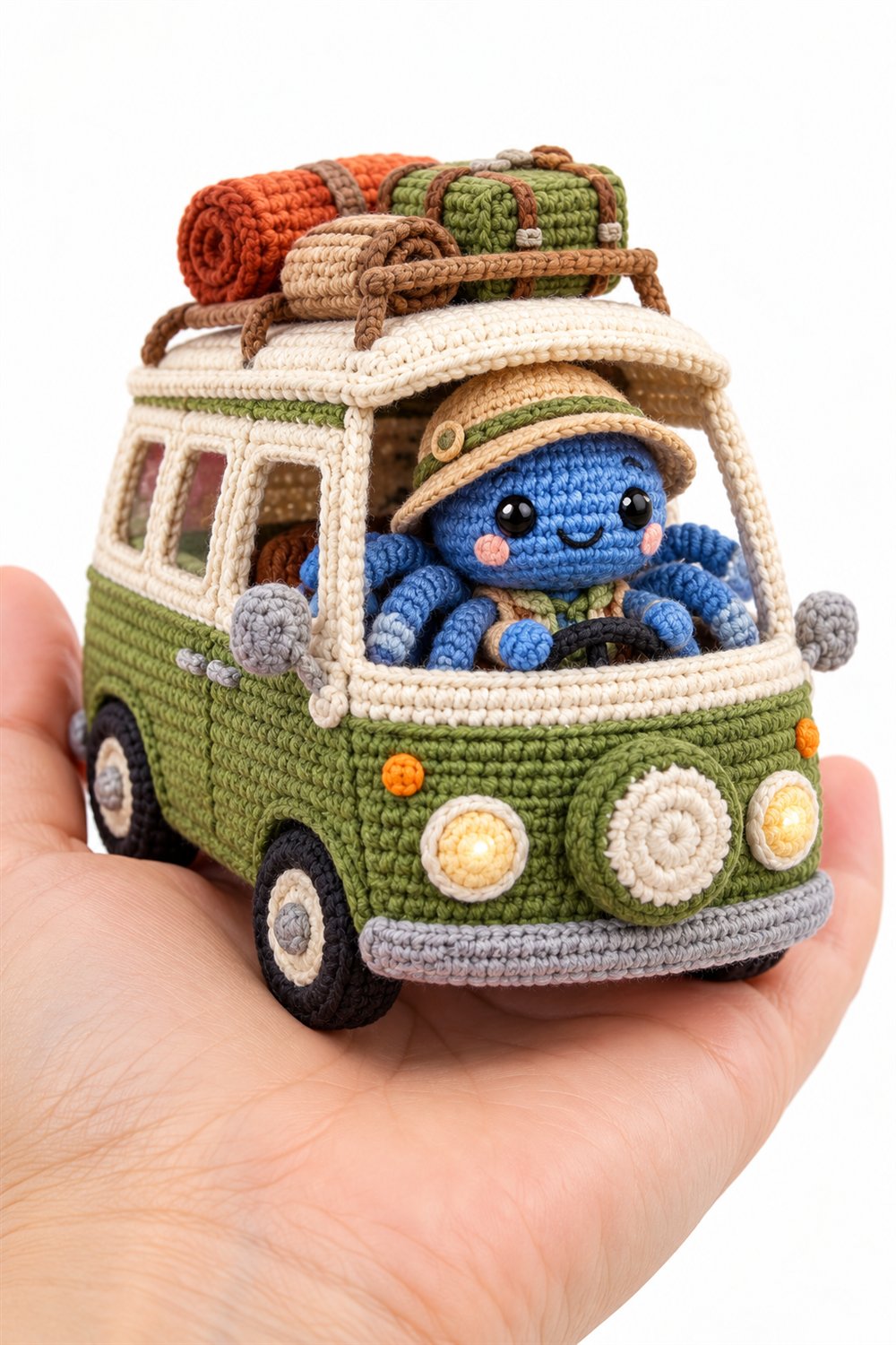 DIY 470 Aranha Azul Viajante Em Van De Camping Verde - Crochet Tutorial