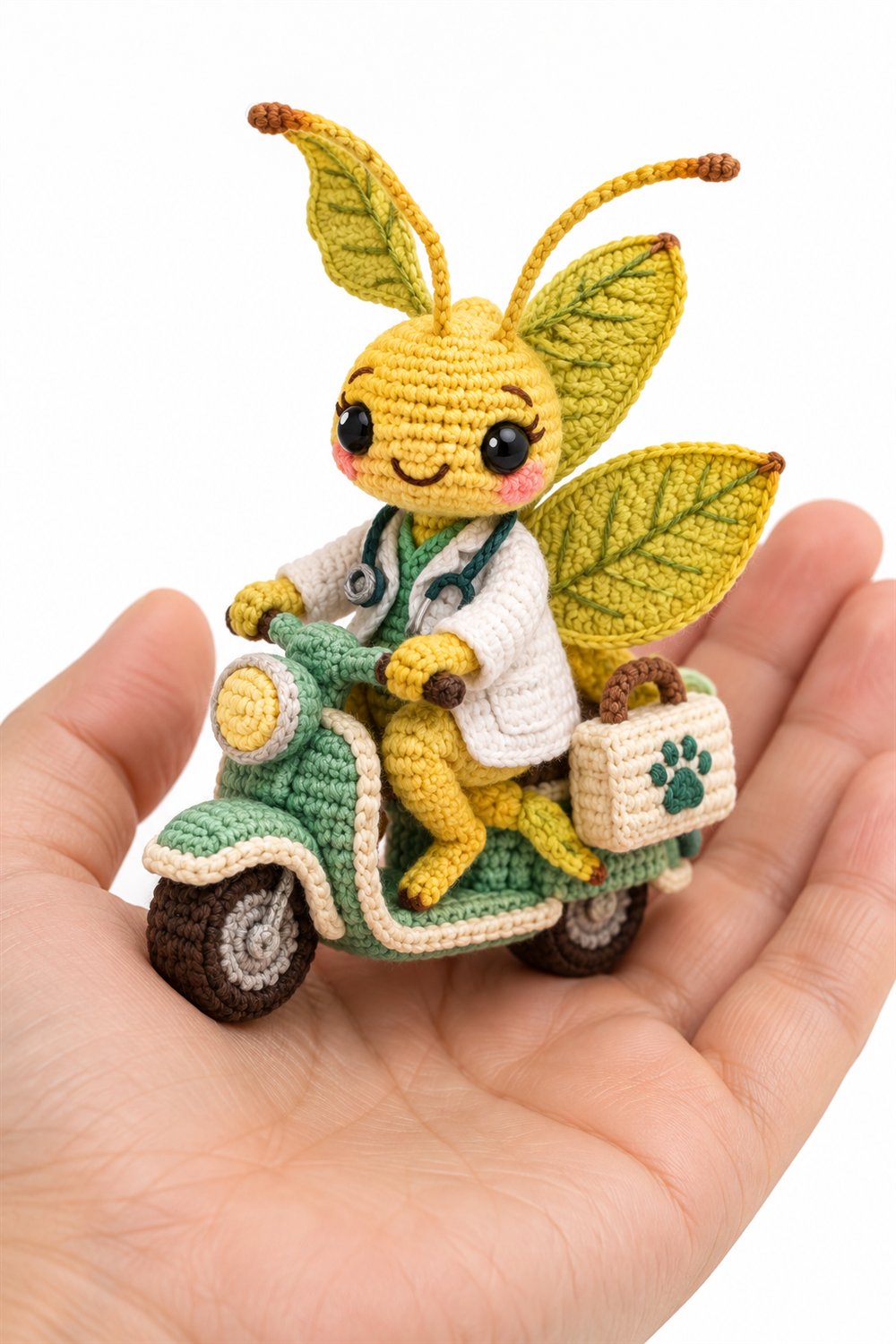 482 Bicho Folha Amarelo Veterinario Com Jaleco E Maletinha - Easy Crochet