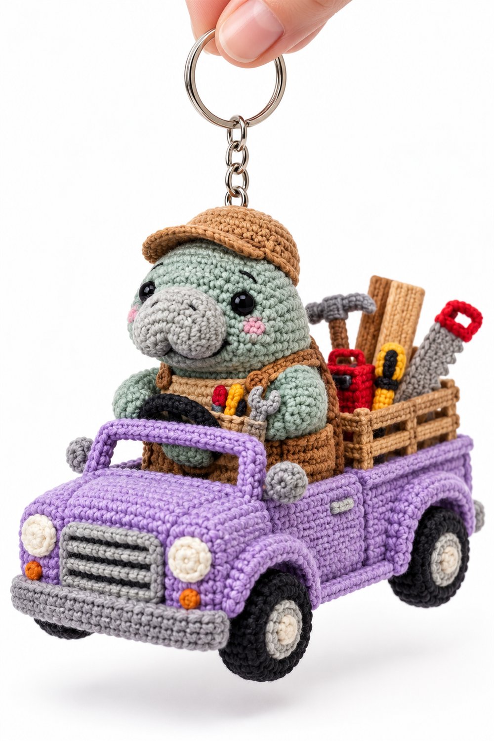 491 Peixe Boi Menta Carpinteiro Em Picape Lilas Com Ferramentas - Easy Crochet