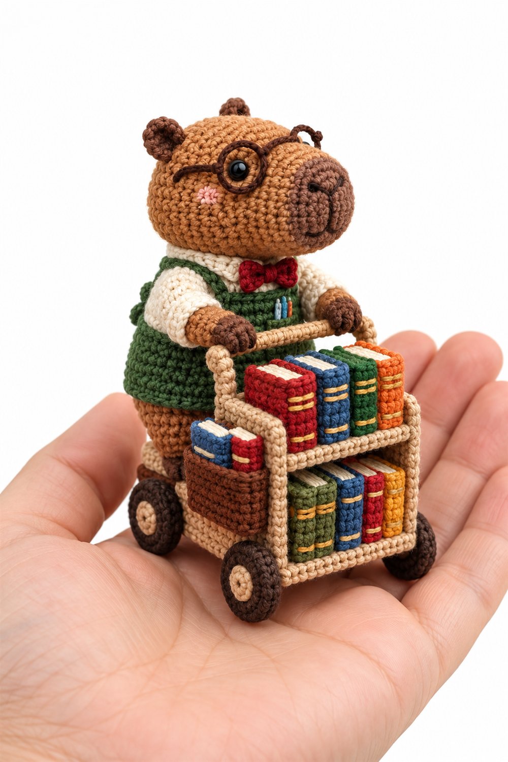 How to Crochet 496 Capivara Marrom Bibliotecario Com Carrinho De Livros