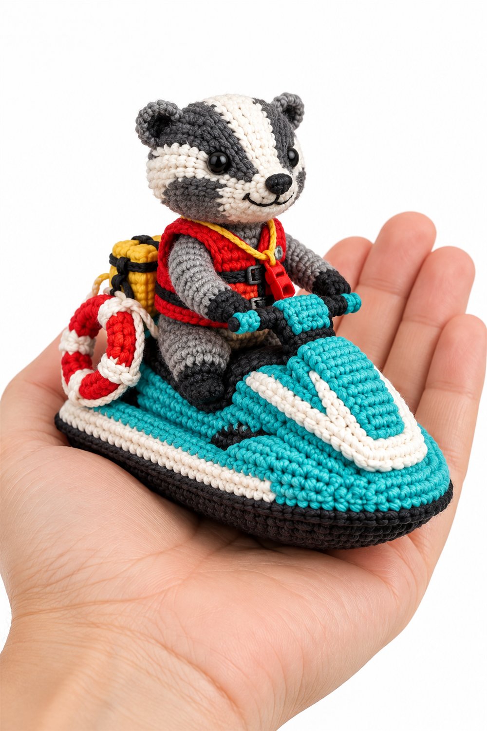 DIY 498 Texugo Cinza Salva Vidas Em Jet Ski Turquesa - Crochet Tutorial