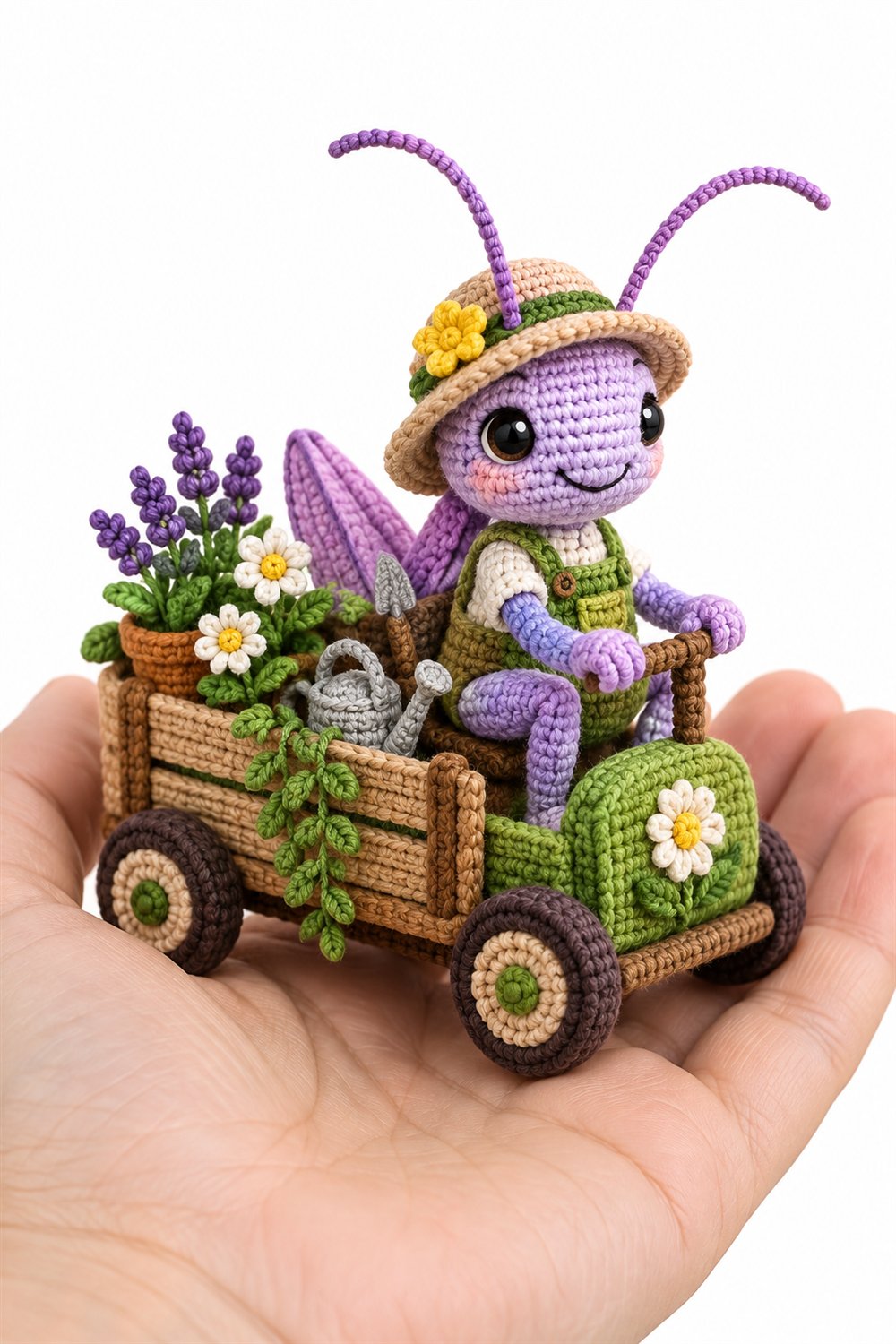 510 Gafanhoto Lilas Jardineiro Em Carrinho De Plantas - Amigurumi Pattern