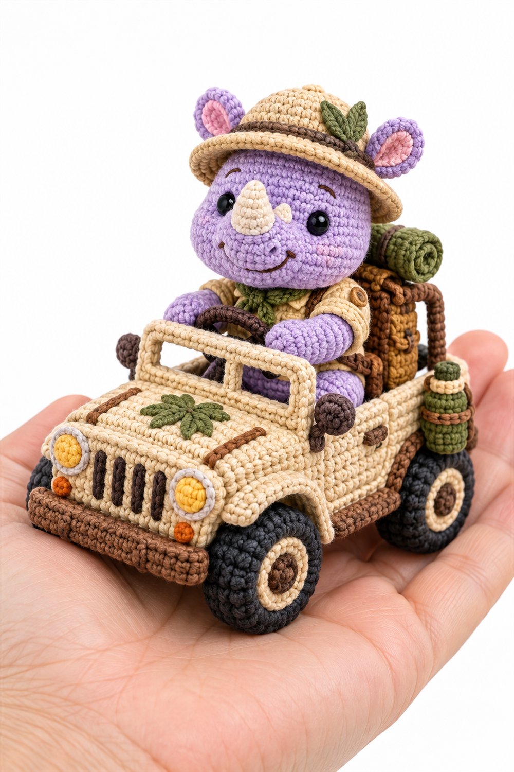 516 Rinoceronte Lilas Explorador Em Jipe Bege - Easy Crochet