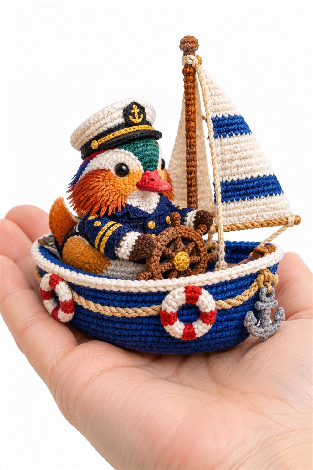 538 Pato Mandarim Capitao Em Veleiro Azul - Amigurumi Pattern