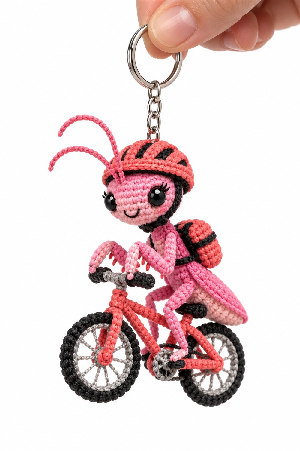 How to Crochet 547 Louva A Deus Rosa Ciclista Com Capacete Em Bicicleta Coral