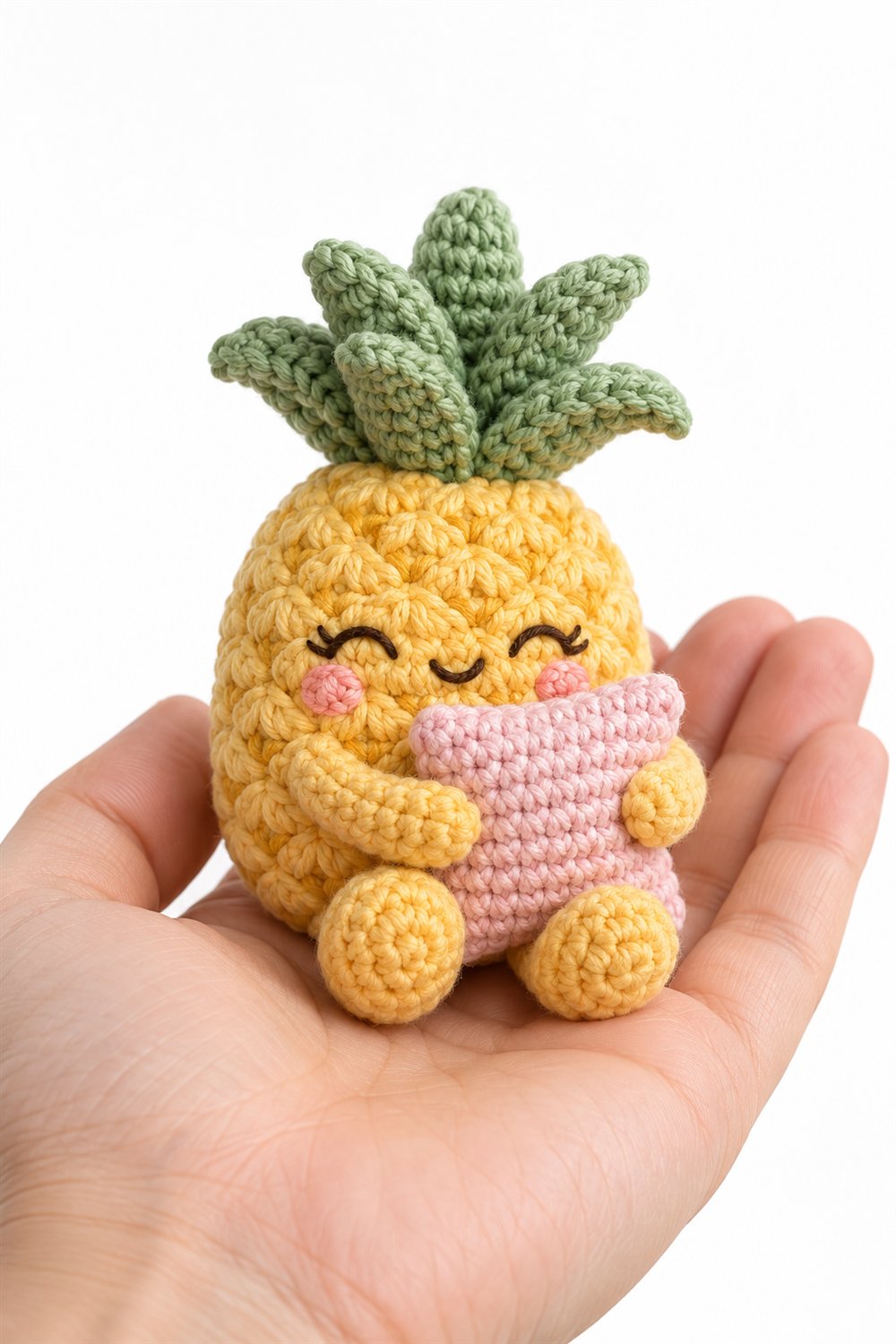 DIY 754 Baby Pineapple Hugging A Tiny Yarn Cushion - Crochet Tutorial