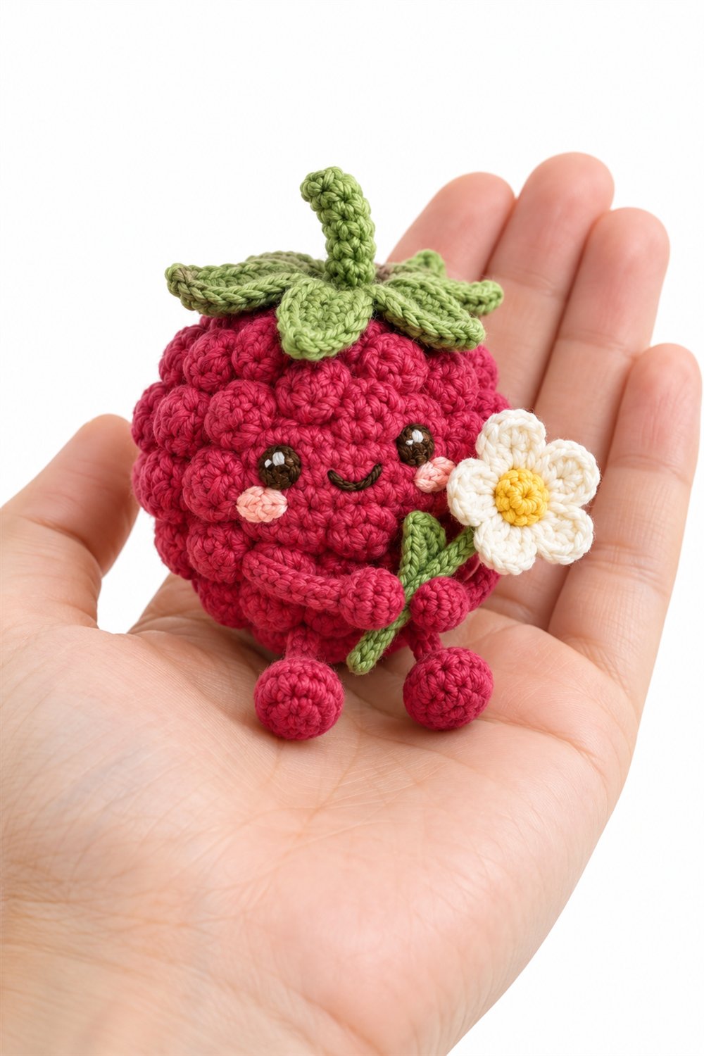 760 Raspberry Holding A Yarn Flower - Amigurumi Pattern