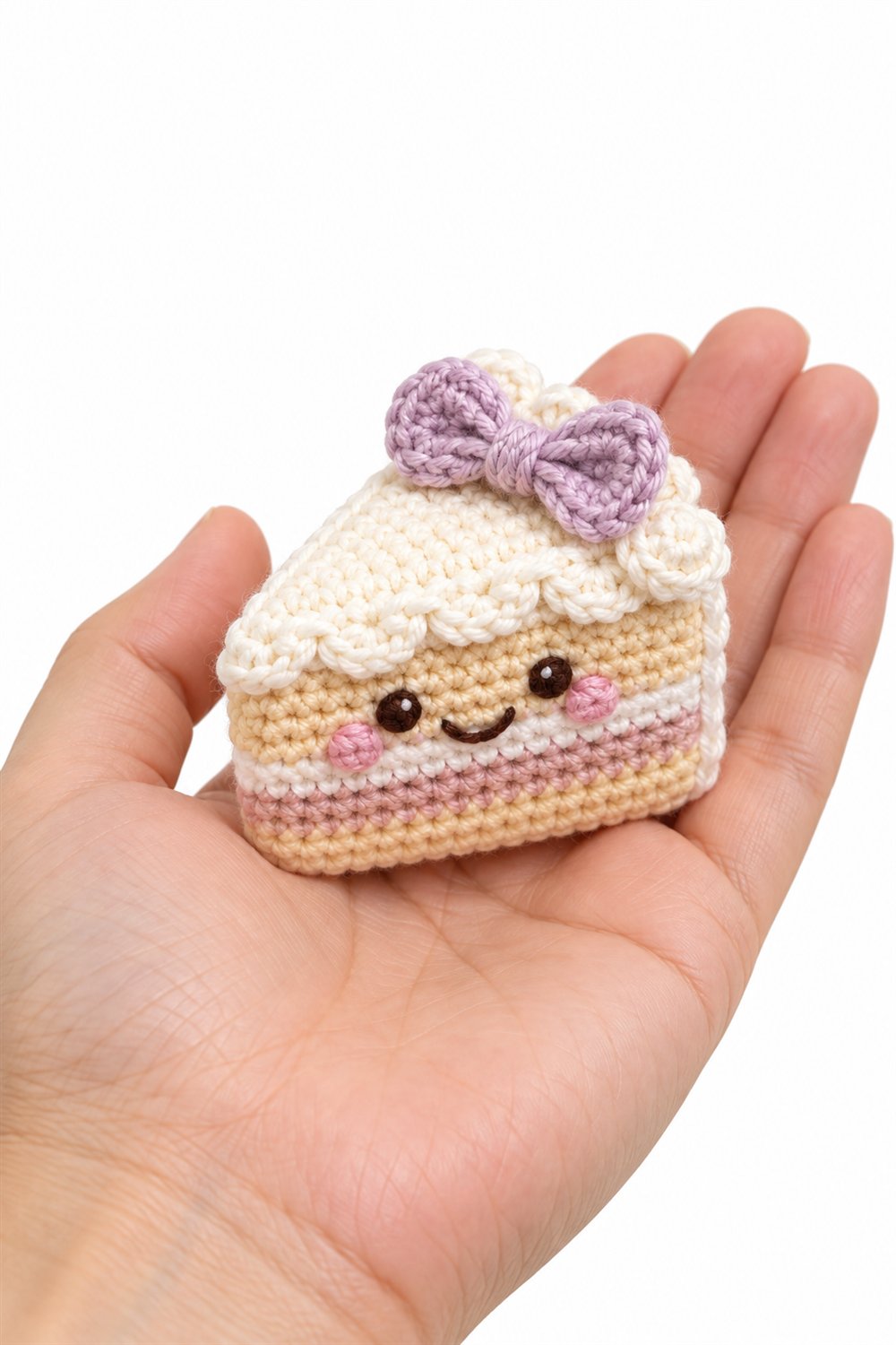 Crochet 774 Smiling Slice Of Cake With A Lilac Bow - Pattern