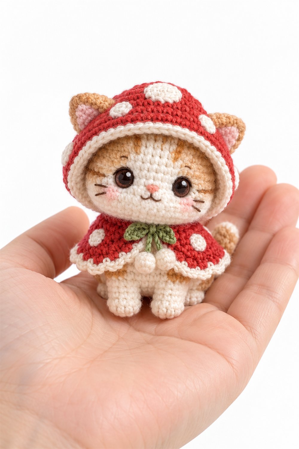 Crochet 783 Kitten Wearing A Mushroom Cape - Pattern