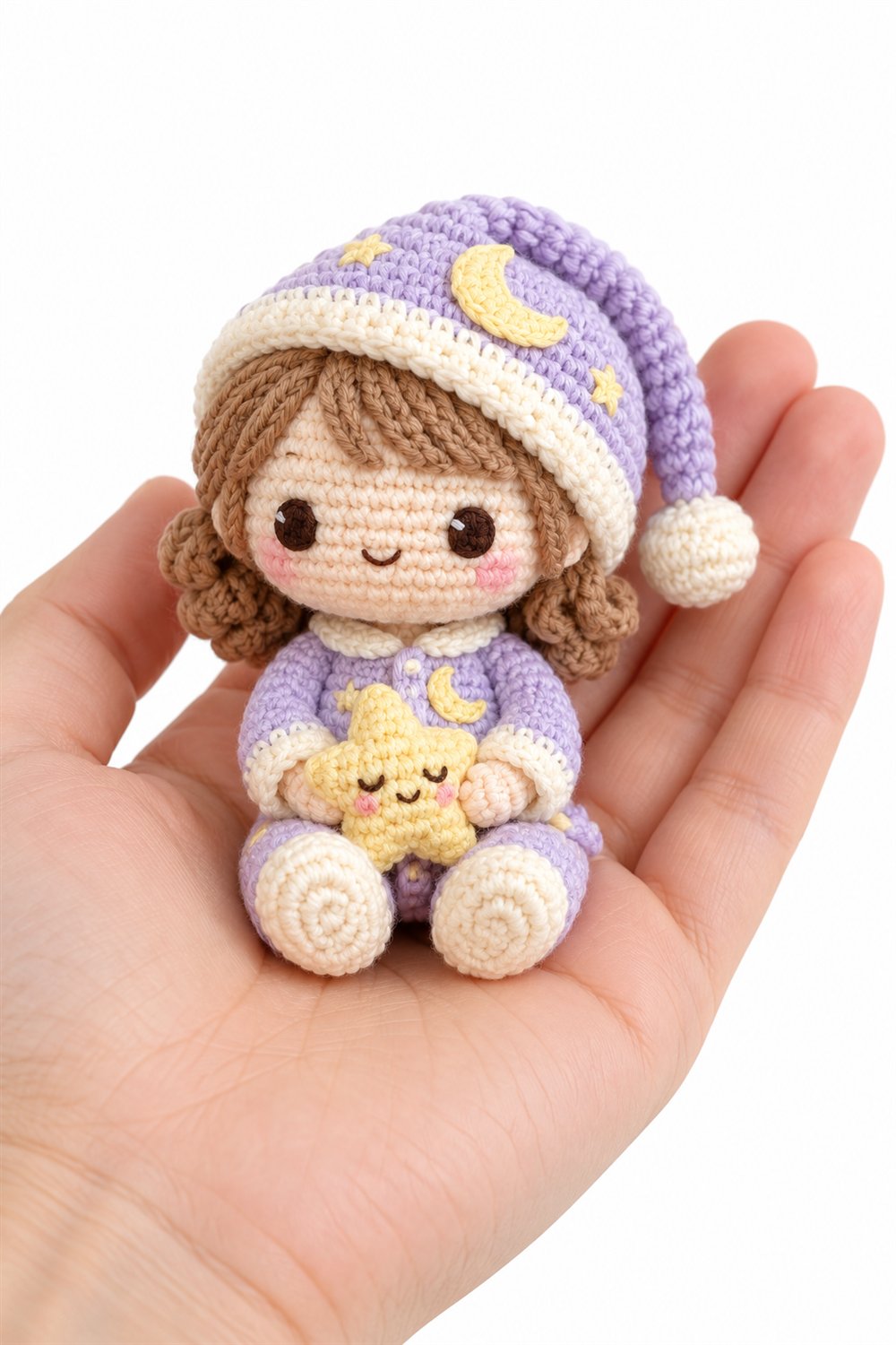 800 Doll Wearing Pastel Moon Pajamas - Handmade Pattern