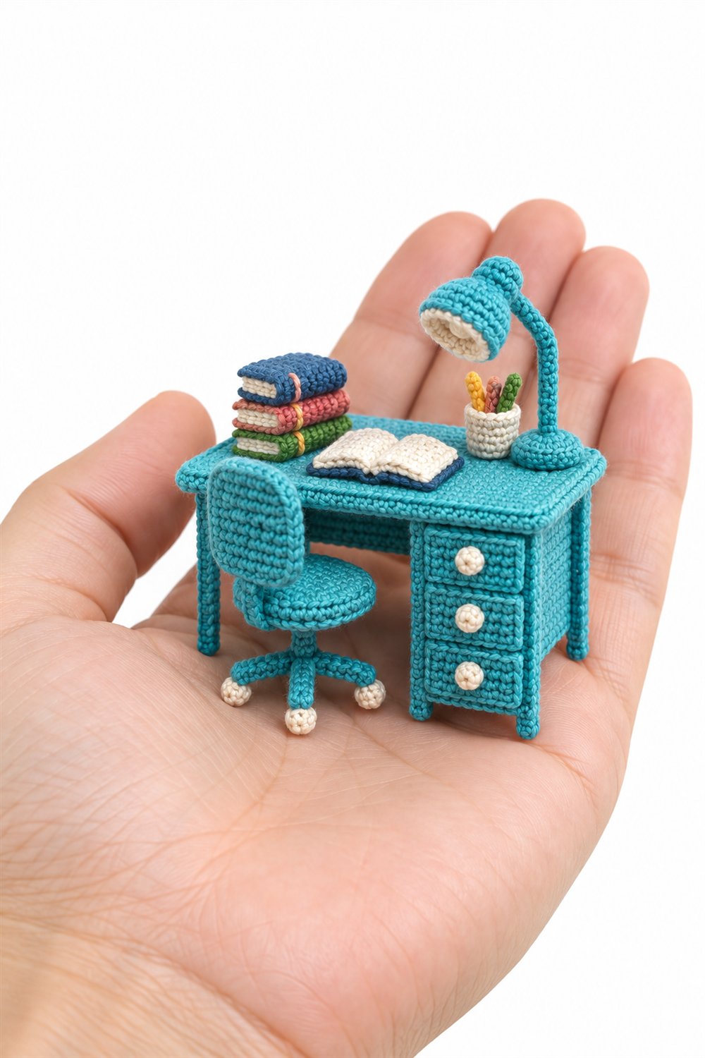 DIY 809 Turquoise Desk With Tiny Books - Crochet Tutorial