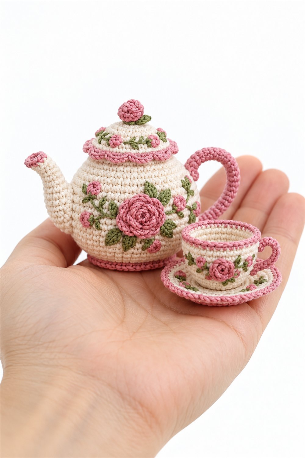 How to Crochet 833 Floral Teapot And Tiny Teacup Set