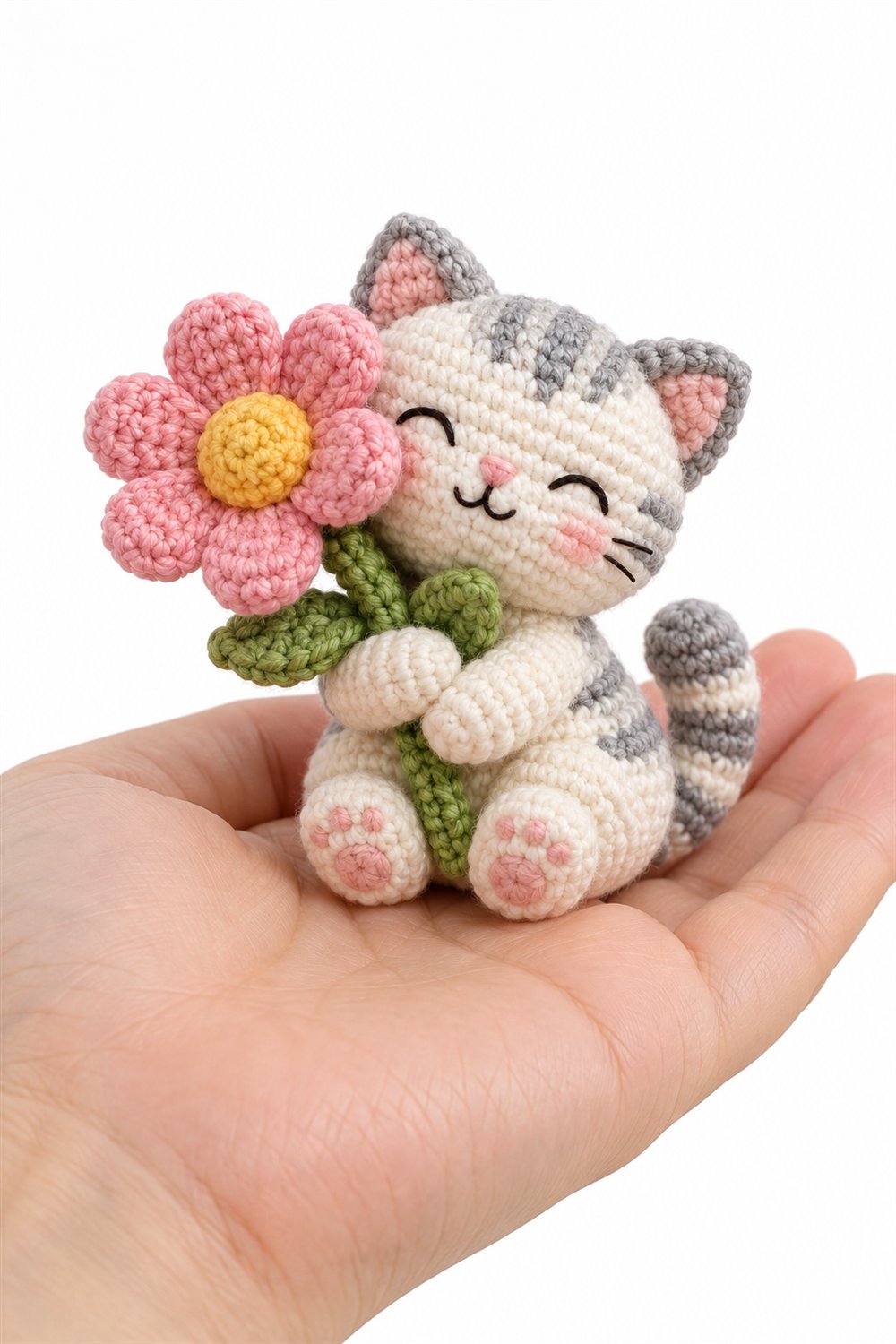 Crochet 873 Gatinho Abracando Uma Flor De Croche - Pattern