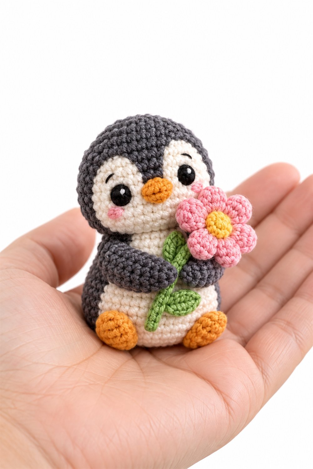 878 Pinguim Bebe Abracando Uma Flor De Croche - Amigurumi Pattern