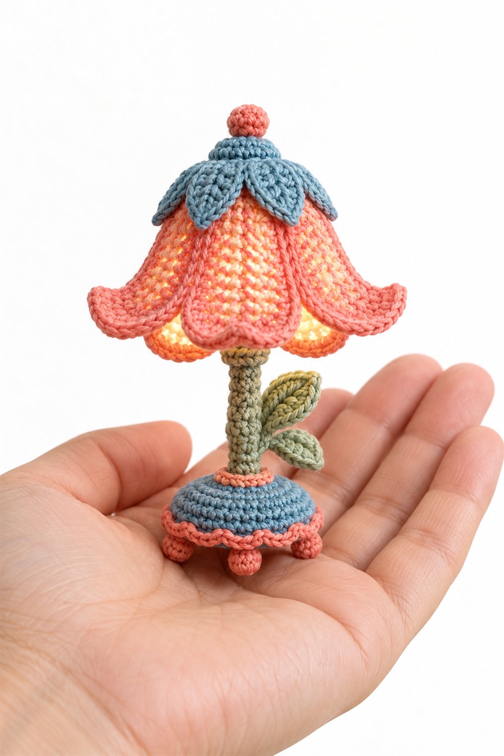 How to Crochet 923 Luminaria Flor Coral E Azul