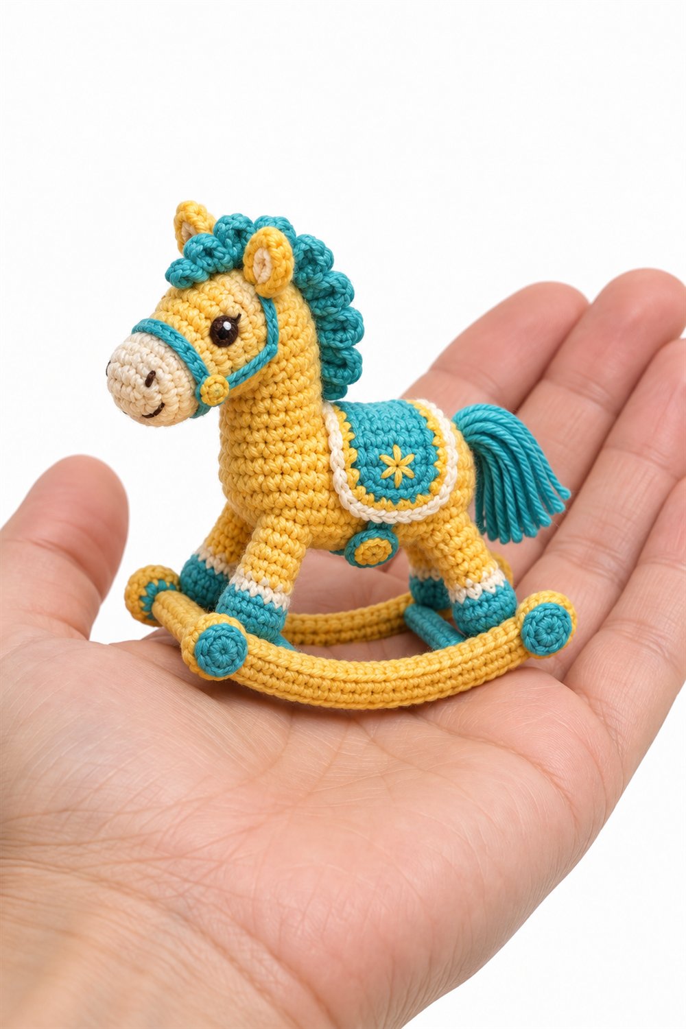 944 Cavalinho De Balanco Amarelo E Turquesa - Handmade Pattern