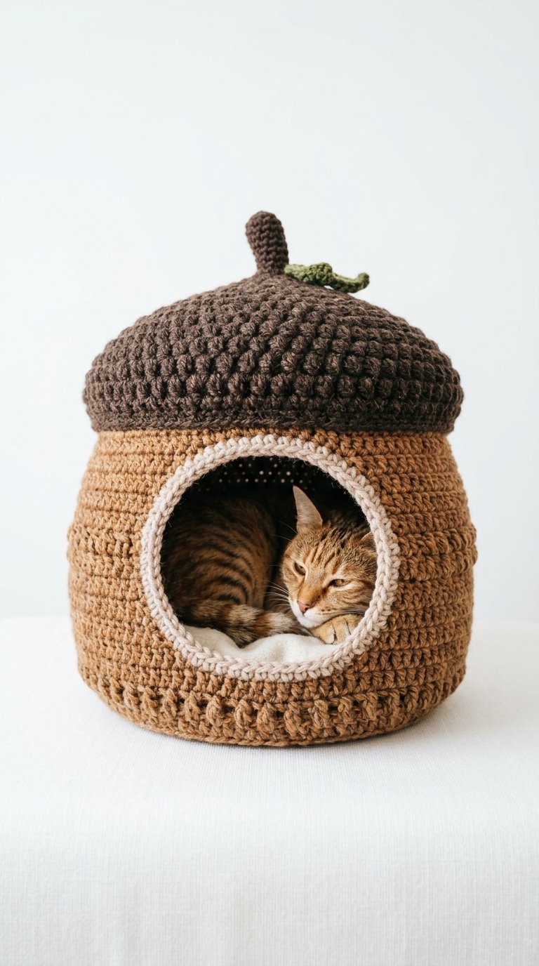 Acorn Crochet Cat House - Free Crochet Pattern