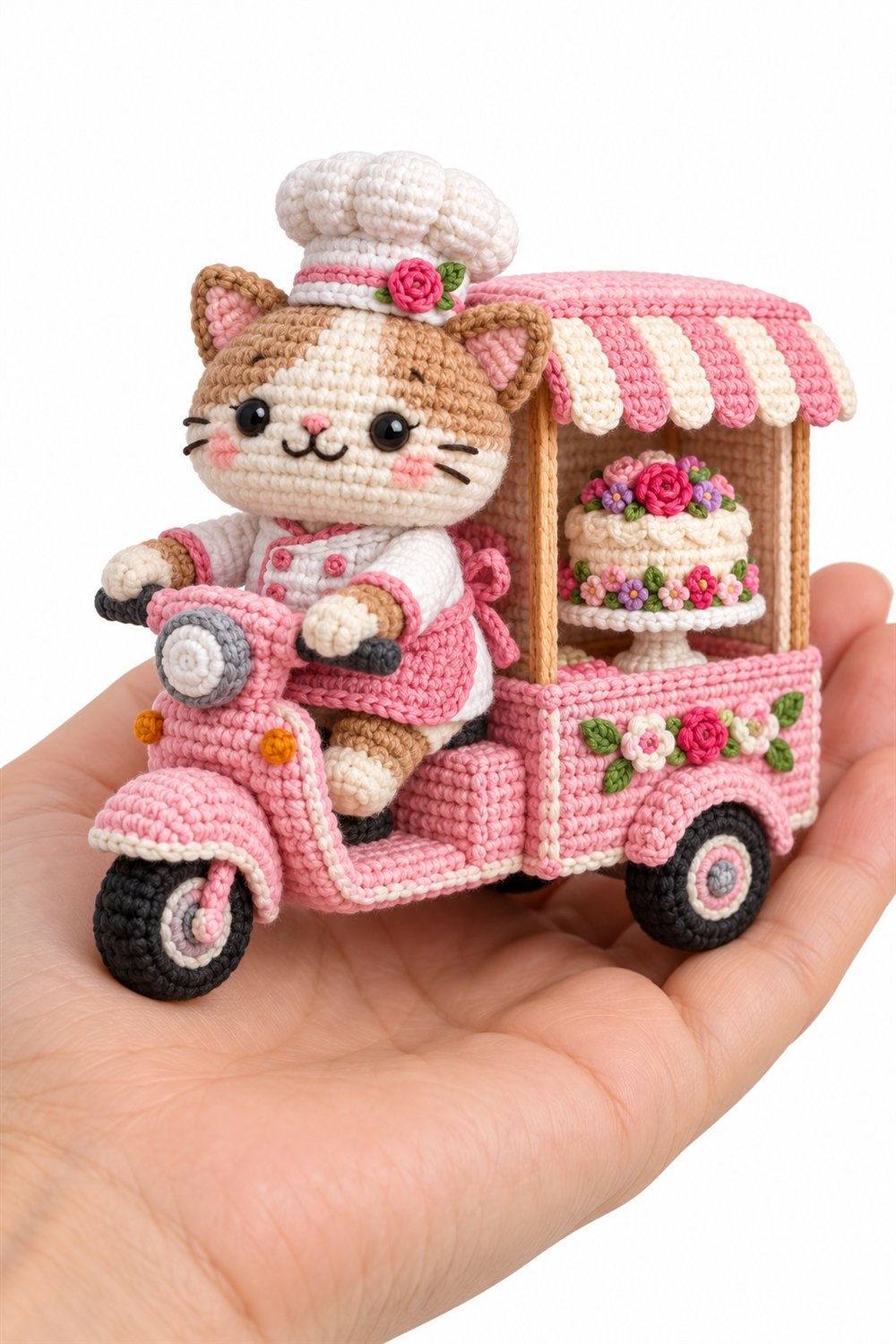 Crochet Agouti Pastry Chef With Floral Cake - Pattern