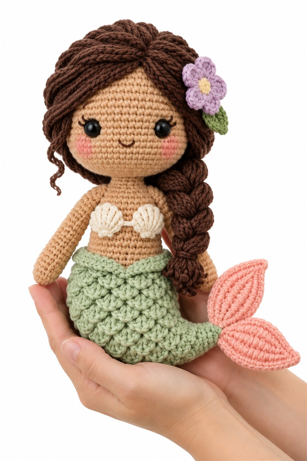 Amigurumi 784 Na Mao Sereia Pistache - Handmade Pattern