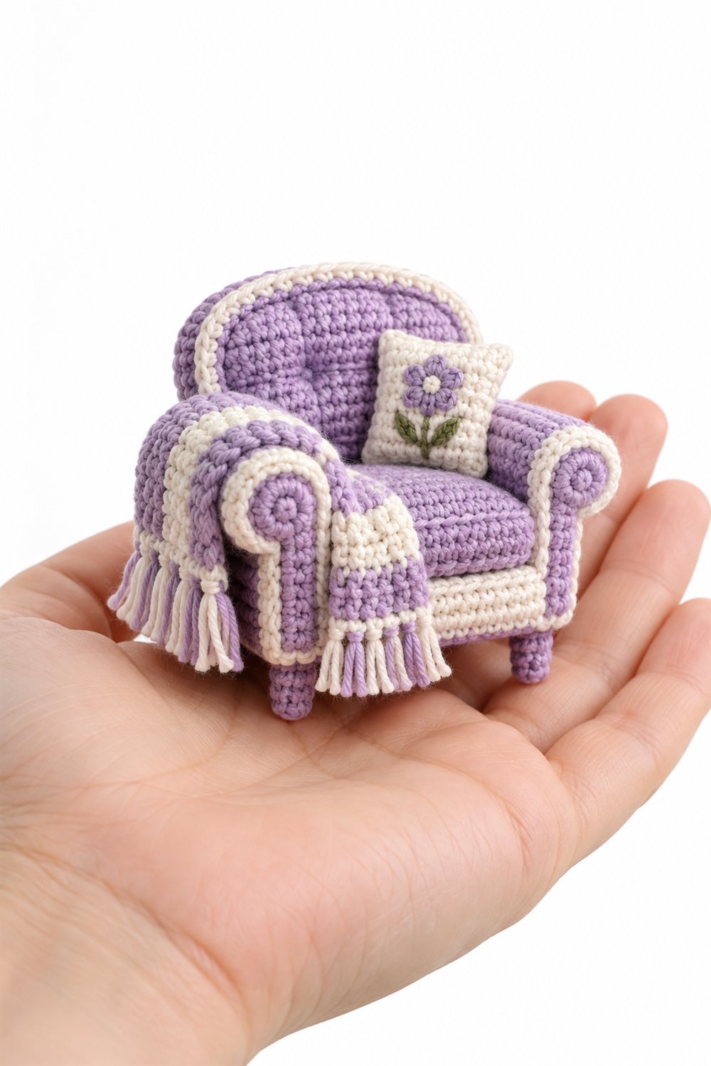 How to Crochet Armchair With Lavender And White Blanket