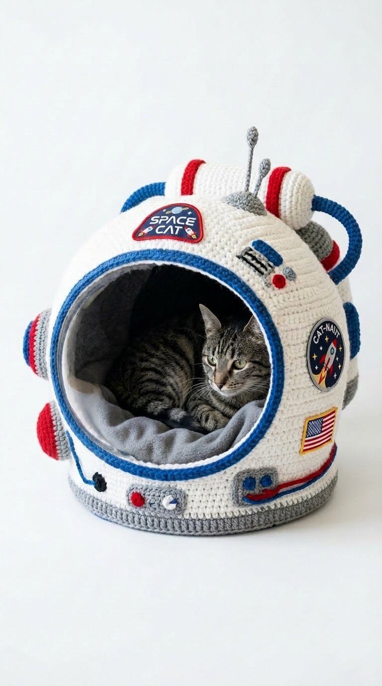 Astronaut Helmet Crochet Cat House - Free Crochet Pattern