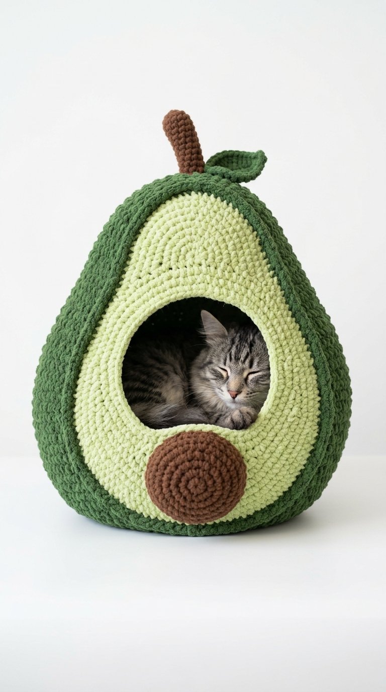Avocado Crochet Cat House - Free Crochet Pattern